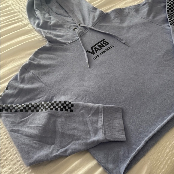 Vans cropped periwinkle Hoodie with Black Checkered Sleeve size large - Picture 2 of 6